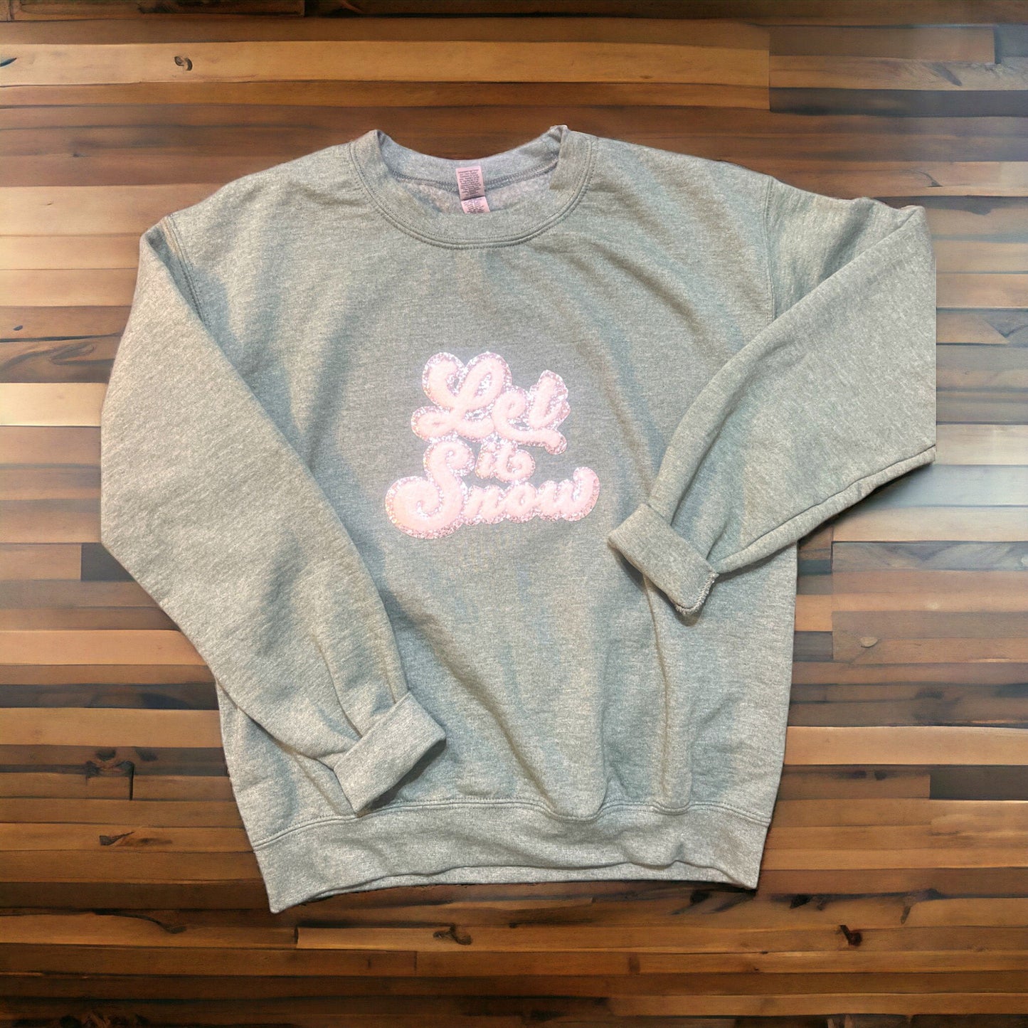 LET IT SNOW Chenille Patch Crewneck Sweatshirt
