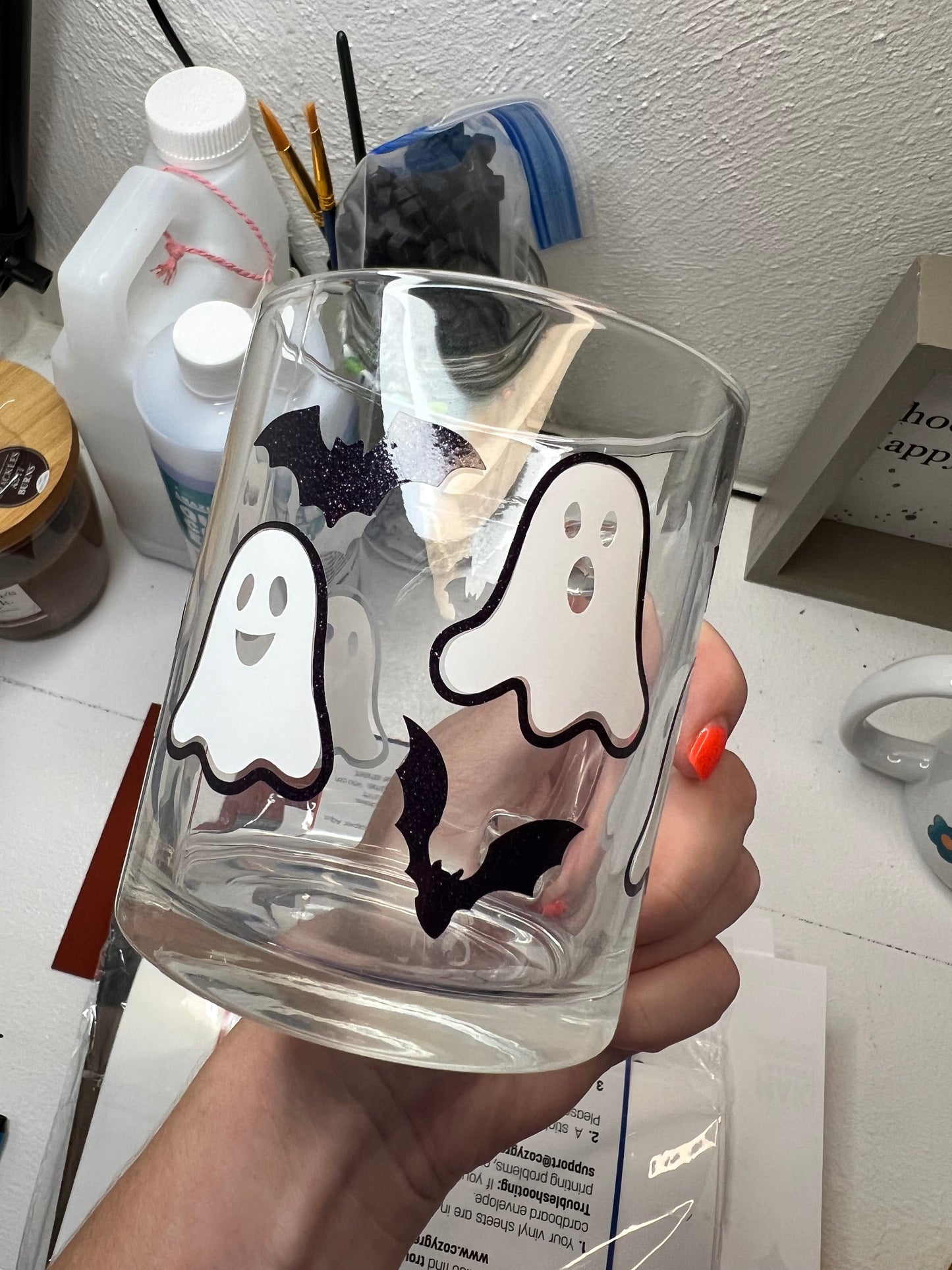 Glass Mug • Ghosts & Bats Design • 11oz