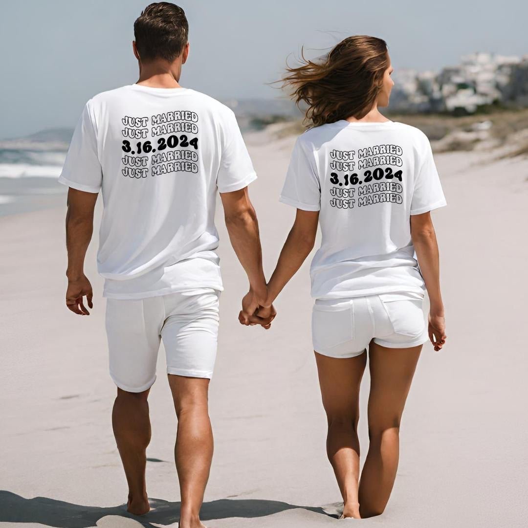 T-Shirt Short Sleeve • Just Married Custom Date Design