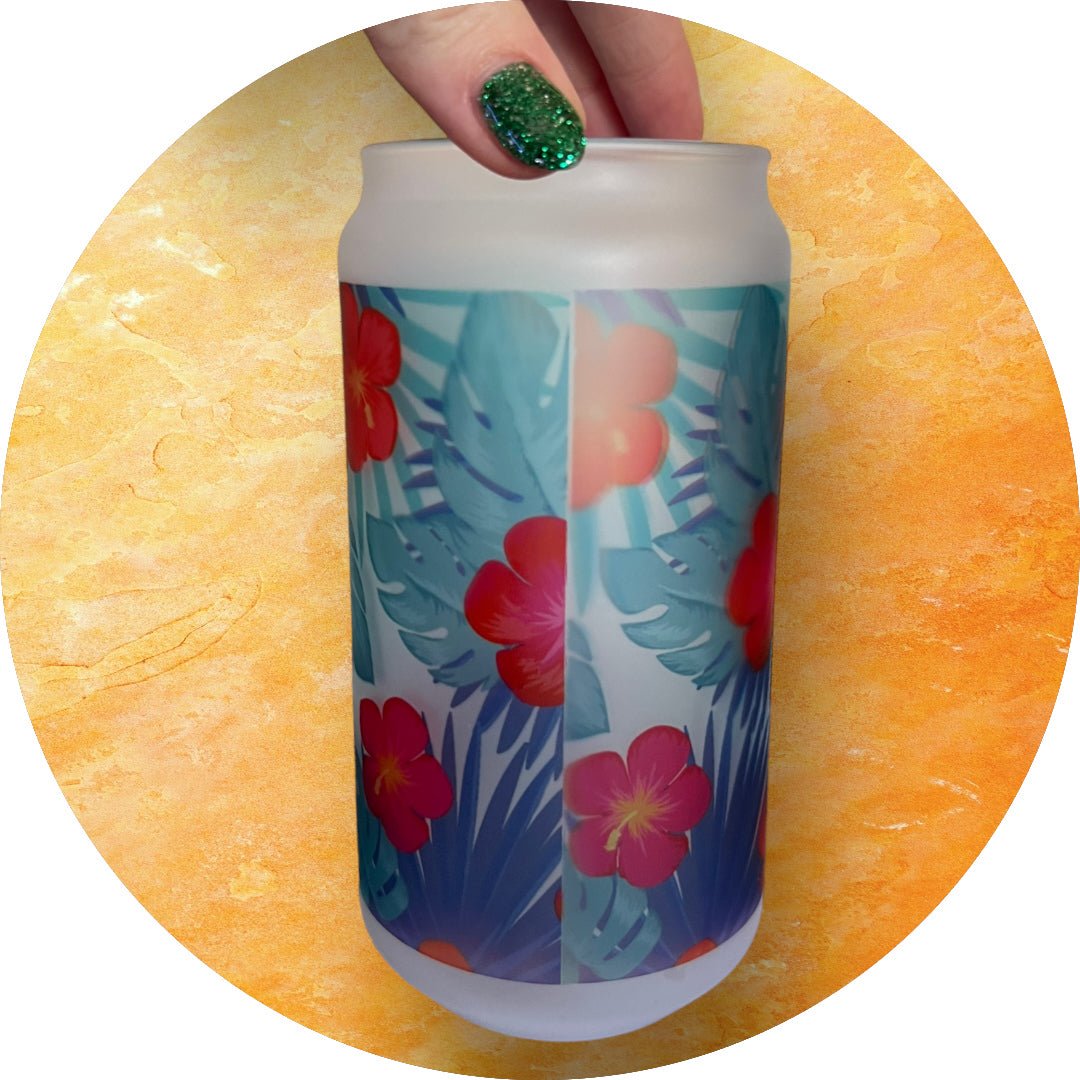 Frosted Glass Can • Tropical • Your Design • 18oz