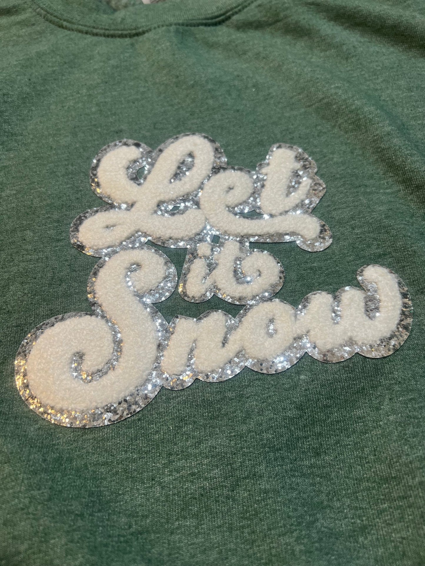 LET IT SNOW Chenille Patch Crewneck Sweatshirt
