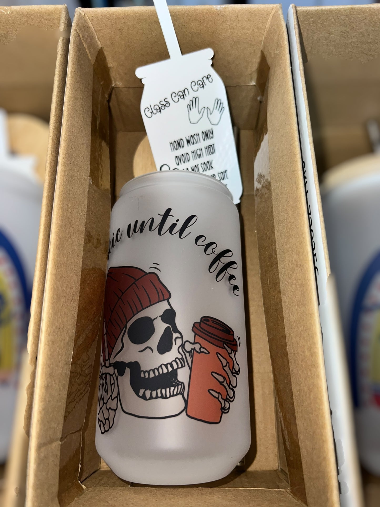 Frosted Glass Can • Skeleton Design • 18oz