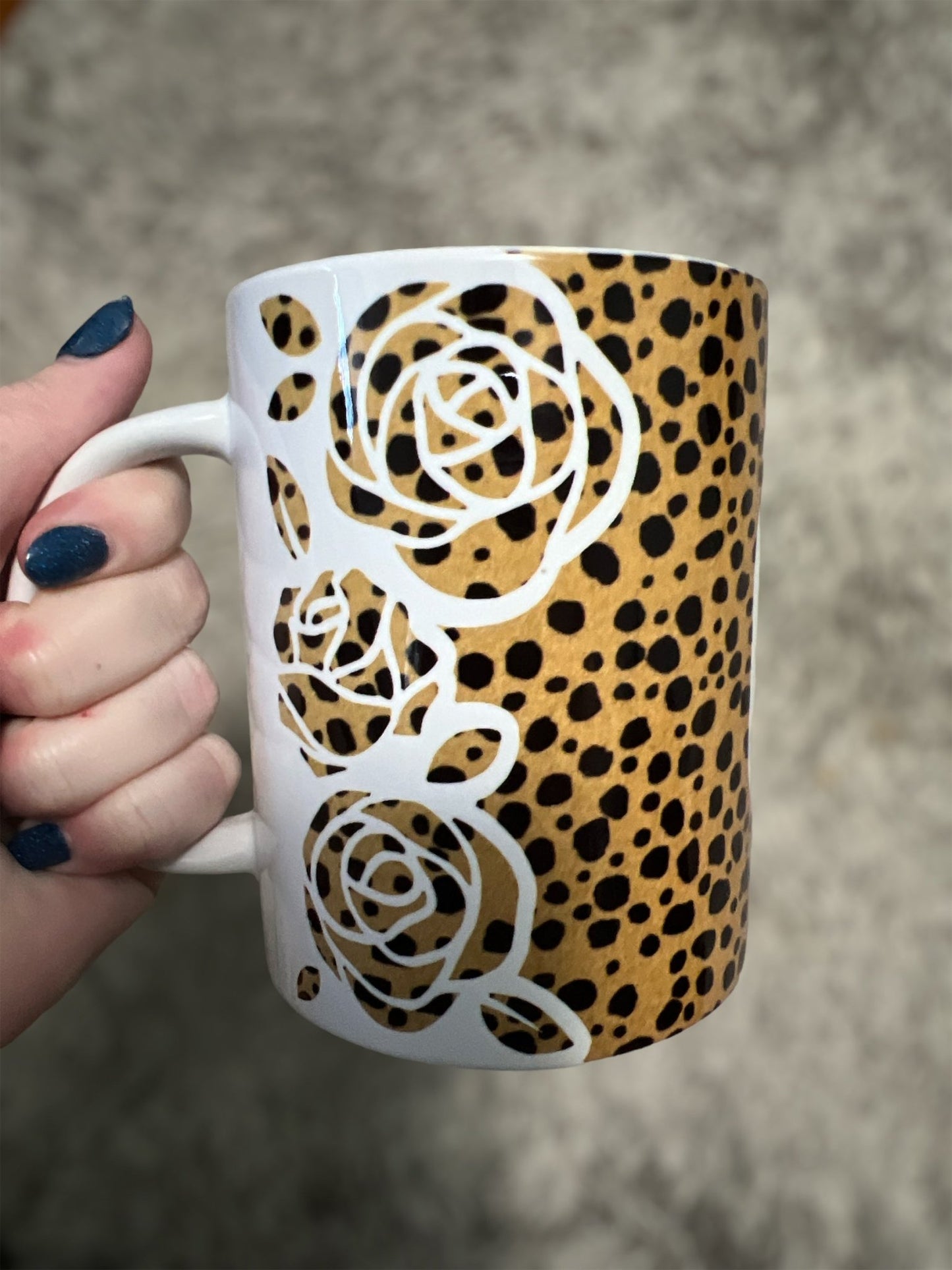 Mug • Your Initial • Rose/Animal Print Design • 15oz