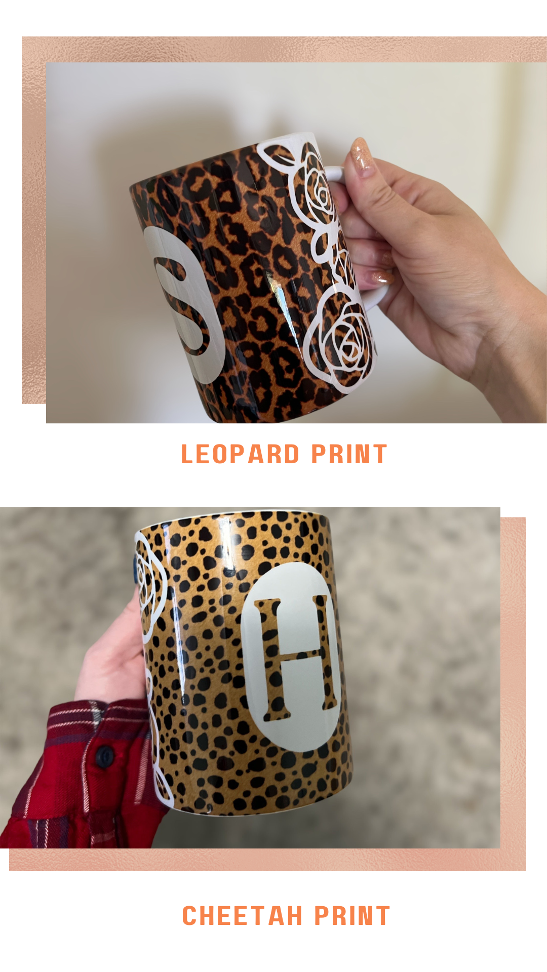Mug • Your Initial • Rose/Animal Print Design • 15oz