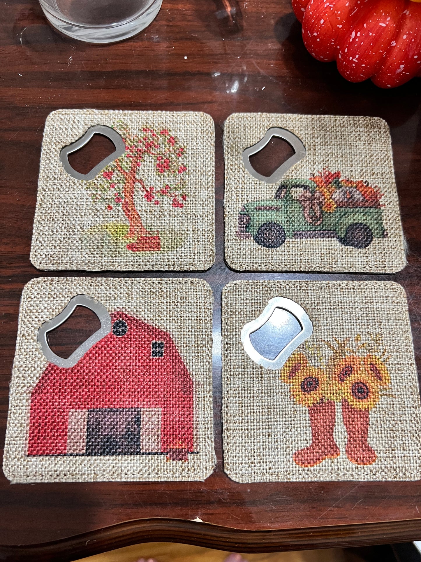 Farmhouse Burlap Bar Coaster Set