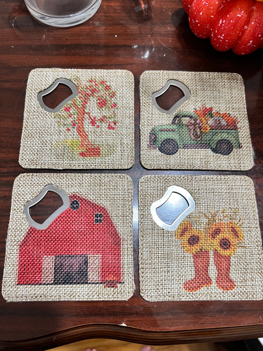 Farmhouse Burlap Bar Coaster Set