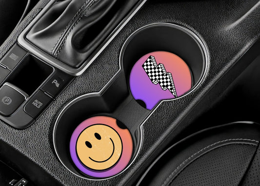Car Coaster Set • Checkered Lightning + Smiley