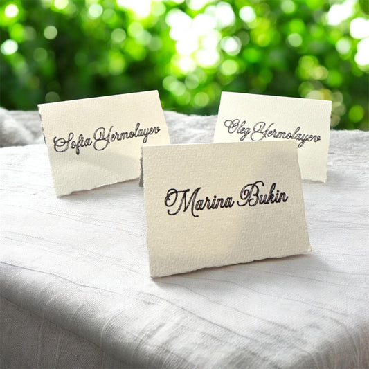 Wedding Place Cards | Handmade Deckled Edge Escort Cards | Wedding Food Labels, Bar Signs & Guest Name Cards | Textured Cotton Paper