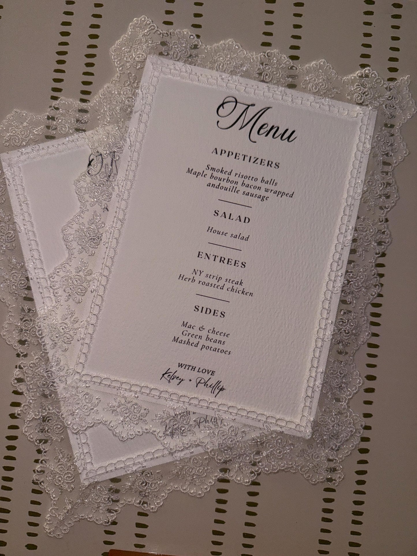 Personalized Lace Wedding Menu Card | Elegant Wedding Reception Menu | Vintage Inspired Lace Menu | Custom Wedding Stationery